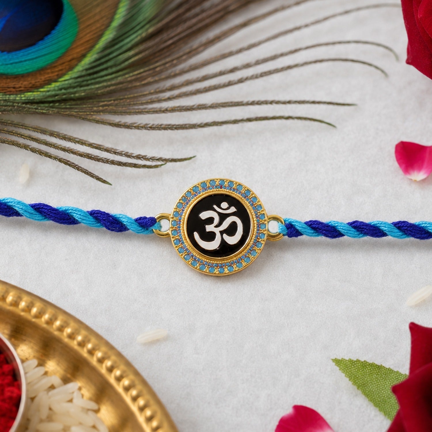 ALVENZA Om Rakhi – Elegant Blue Dori for Brothers on Raksha Bandhan