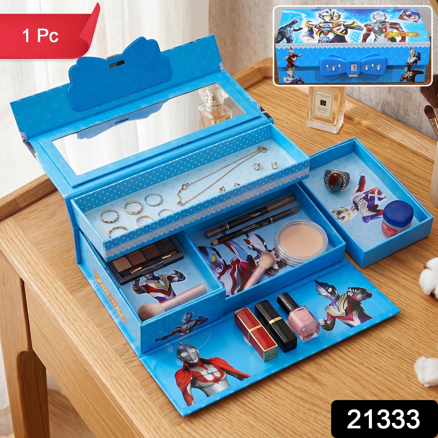 Multipurpose Folding Makeup and Jewelry Storage Box Compact & Portable - Side View