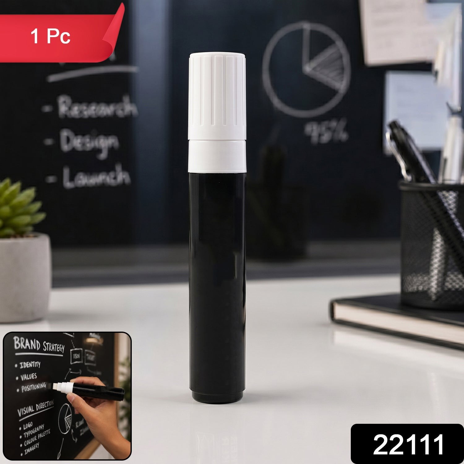 Black Chalk Marker Pen Liquid Erasable for Chalkboard & Glass - Side View