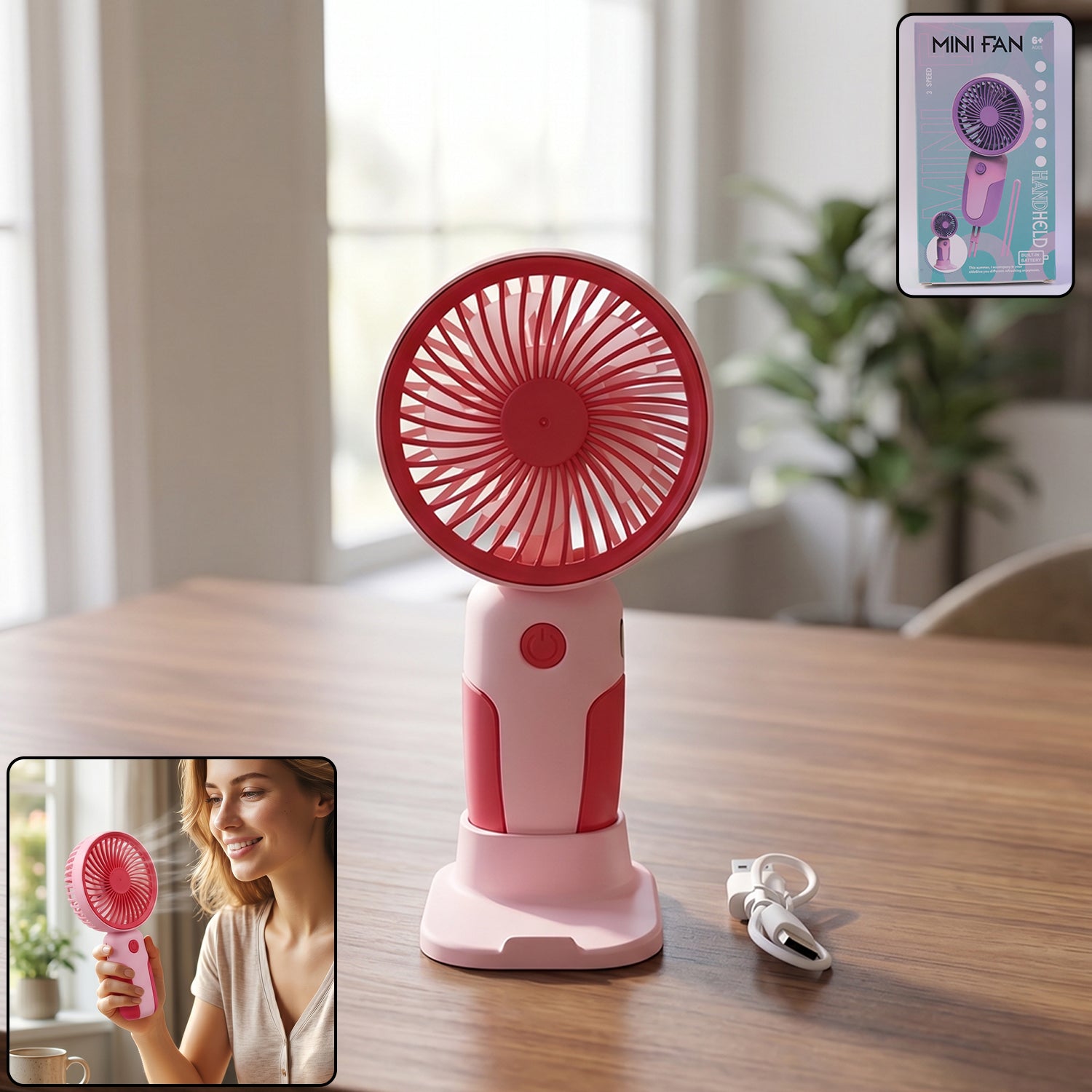 Mini Handheld Rechargeable USB Fan Portable & Detachable Stand