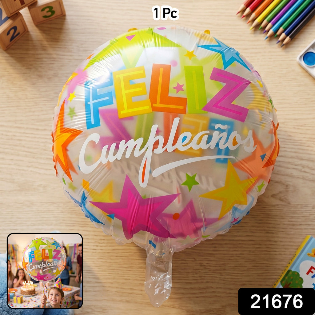 Colorful Feliz Cumpleaos Foil Balloon Bright Birthday Decoration - Side View