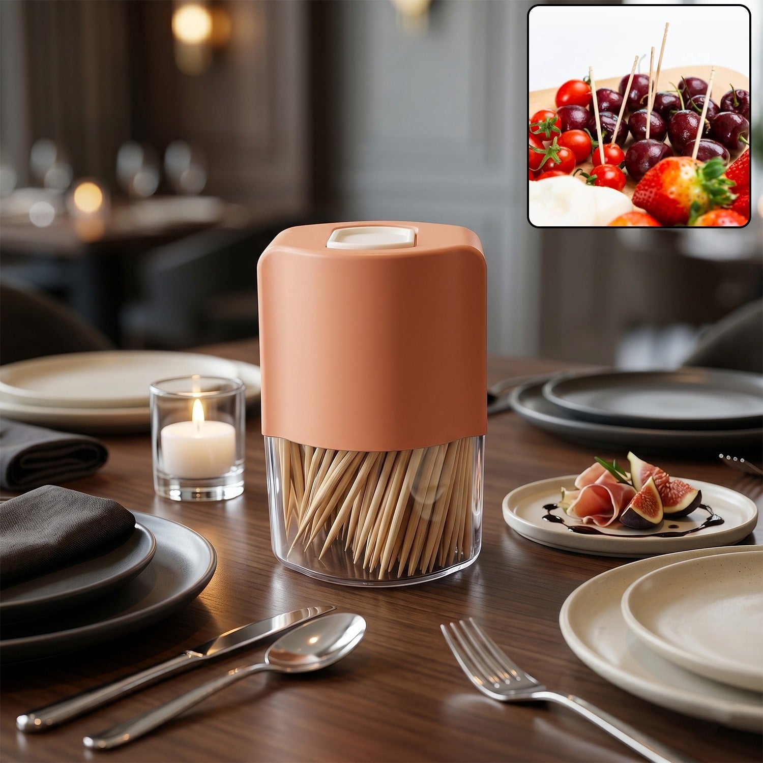 Toothpick Dispenser Hygienic One-at-a-Time Pop-Up Design