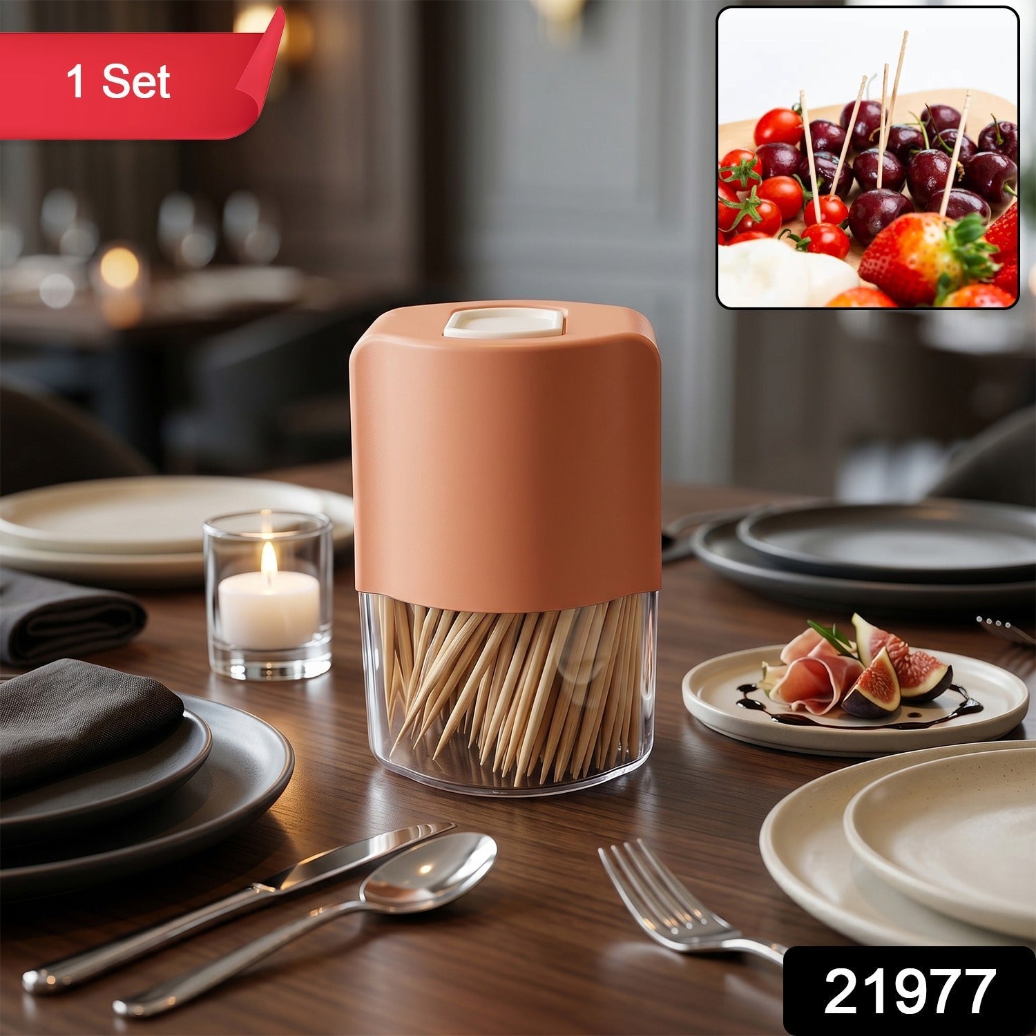 Toothpick Dispenser Hygienic One-at-a-Time Pop-Up Design - Side View