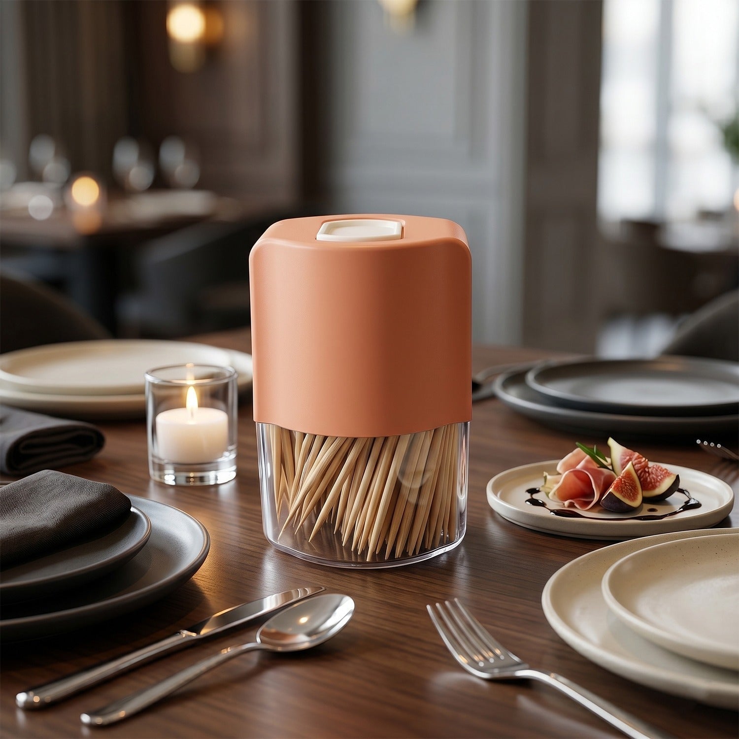 Toothpick Dispenser Hygienic One-at-a-Time Pop-Up Design - Back View