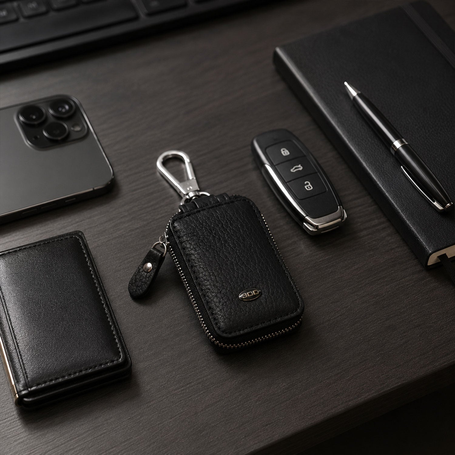 ALVENZA Car Key Case – Durable PU Leather with Zipper & Clip