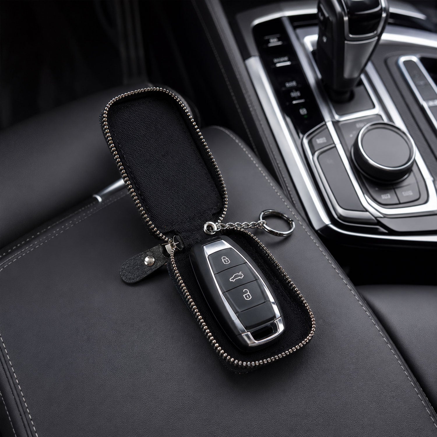 ALVENZA Car Key Case – Durable PU Leather with Zipper & Clip