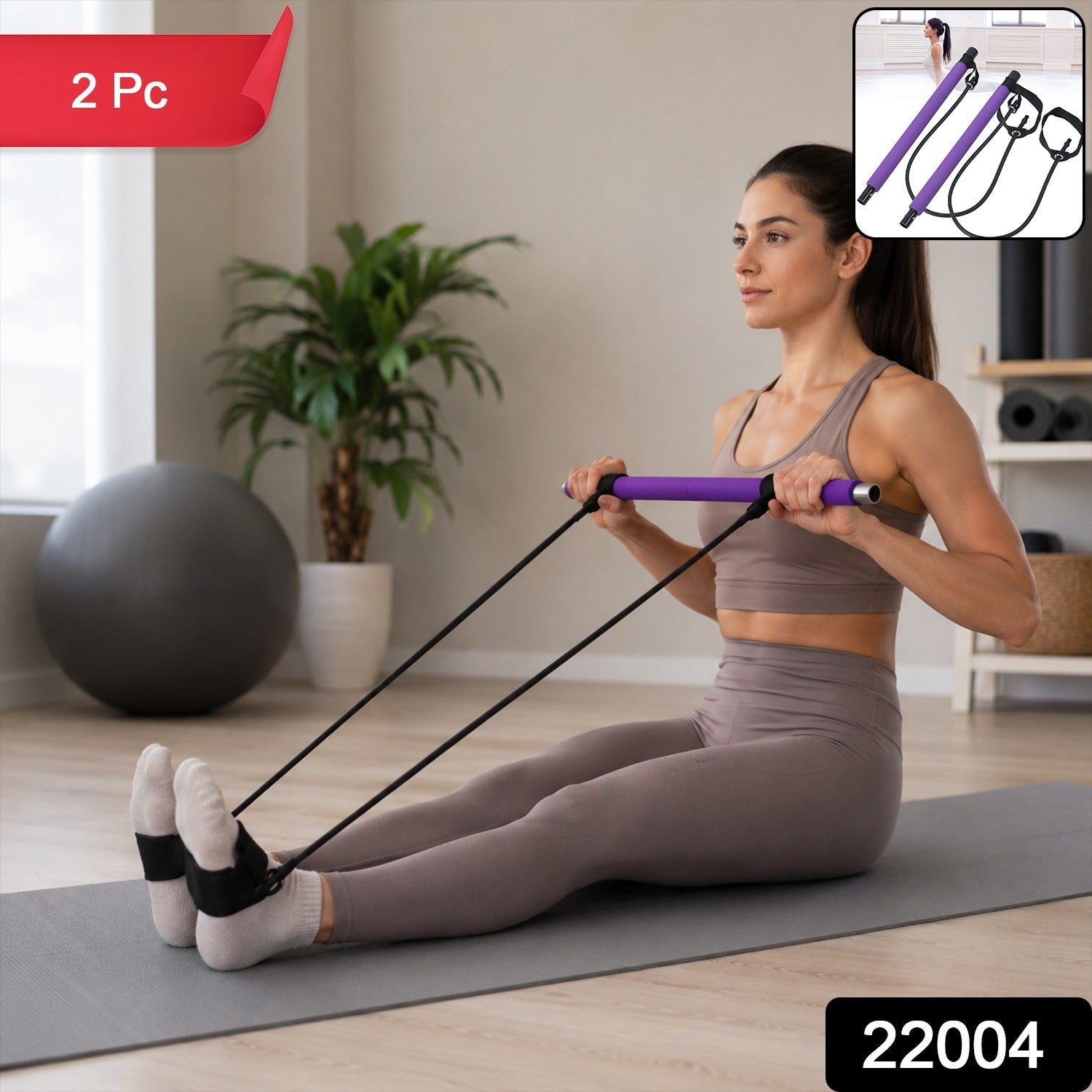 Pilates Bar with Resistance Bands Full-Body Home Workout Kit - Side View