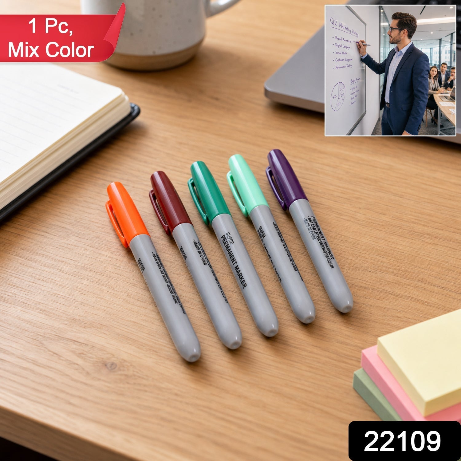 Permanent Marker Waterproof, Quick-Dry Multicolor Writing Pen - Side View