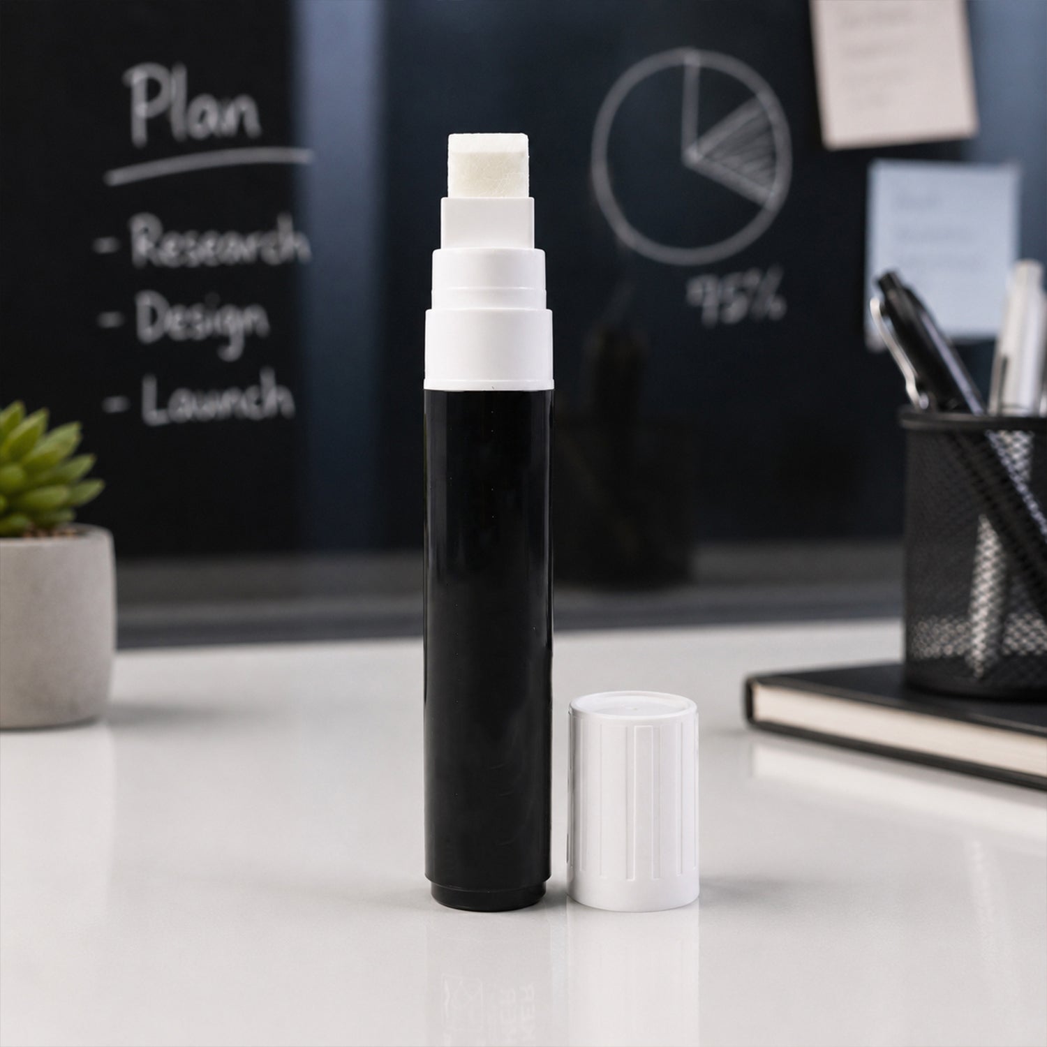 Black Chalk Marker Pen Liquid Erasable for Chalkboard & Glass - Back View