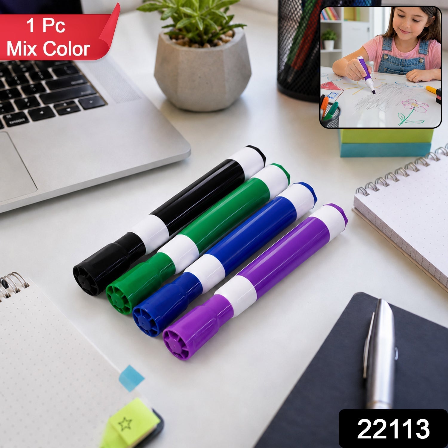 Dry Erase Marker Vibrant Colors for Whiteboards & Glass Surfaces - Side View