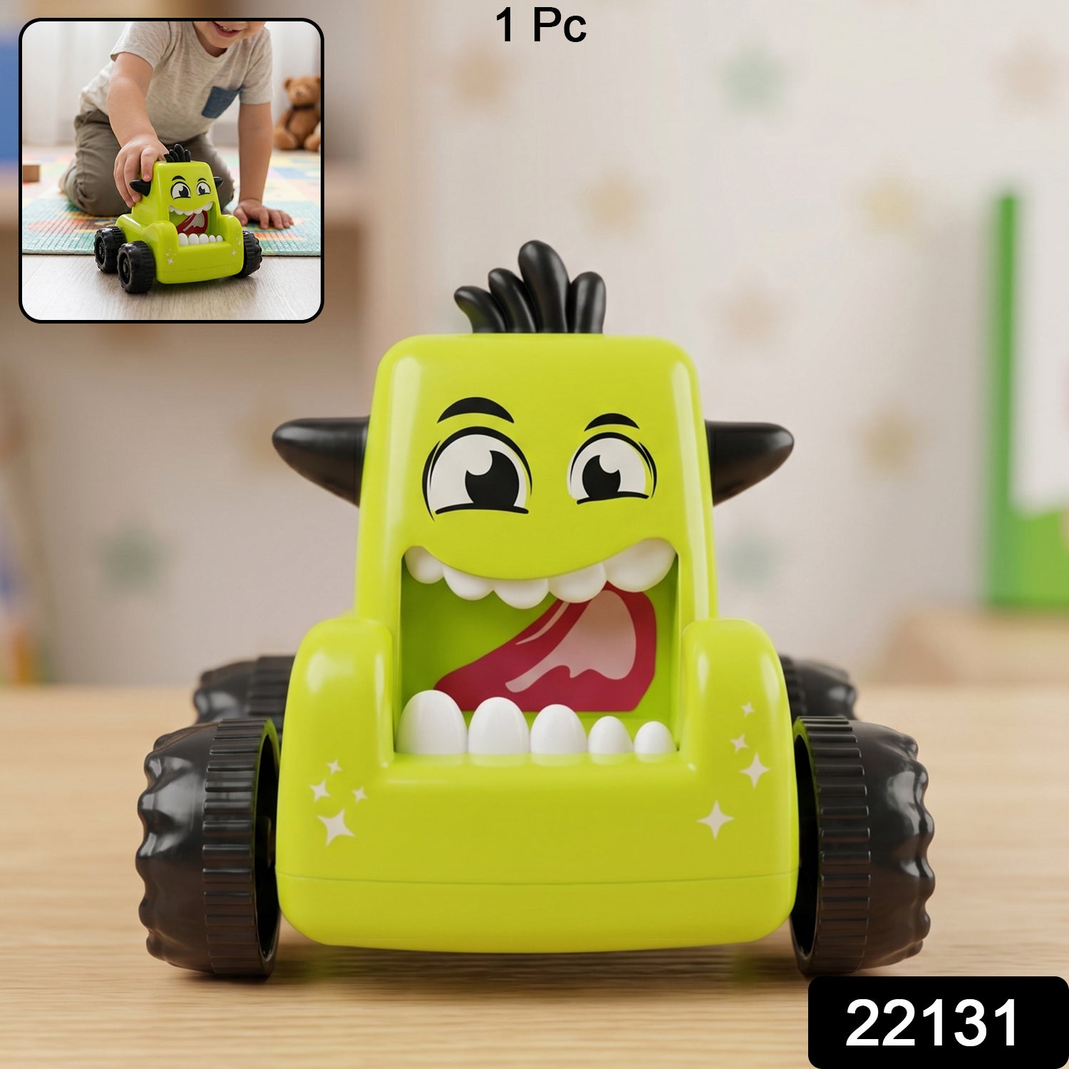 Cartoon Monster Push Back Car Toy for Kids - Eco-Friendly & Durable - Side View