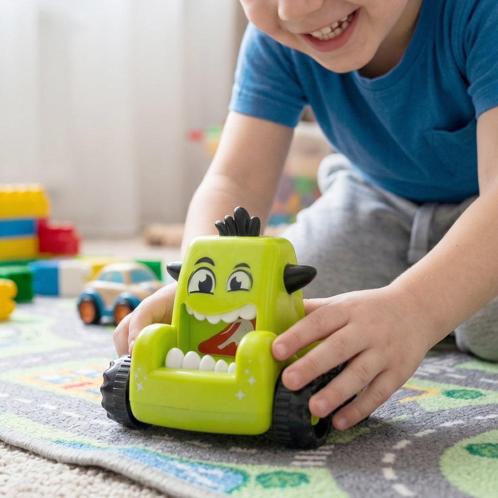 Cartoon Monster Push Back Car Toy for Kids - Eco-Friendly & Durable - Back View