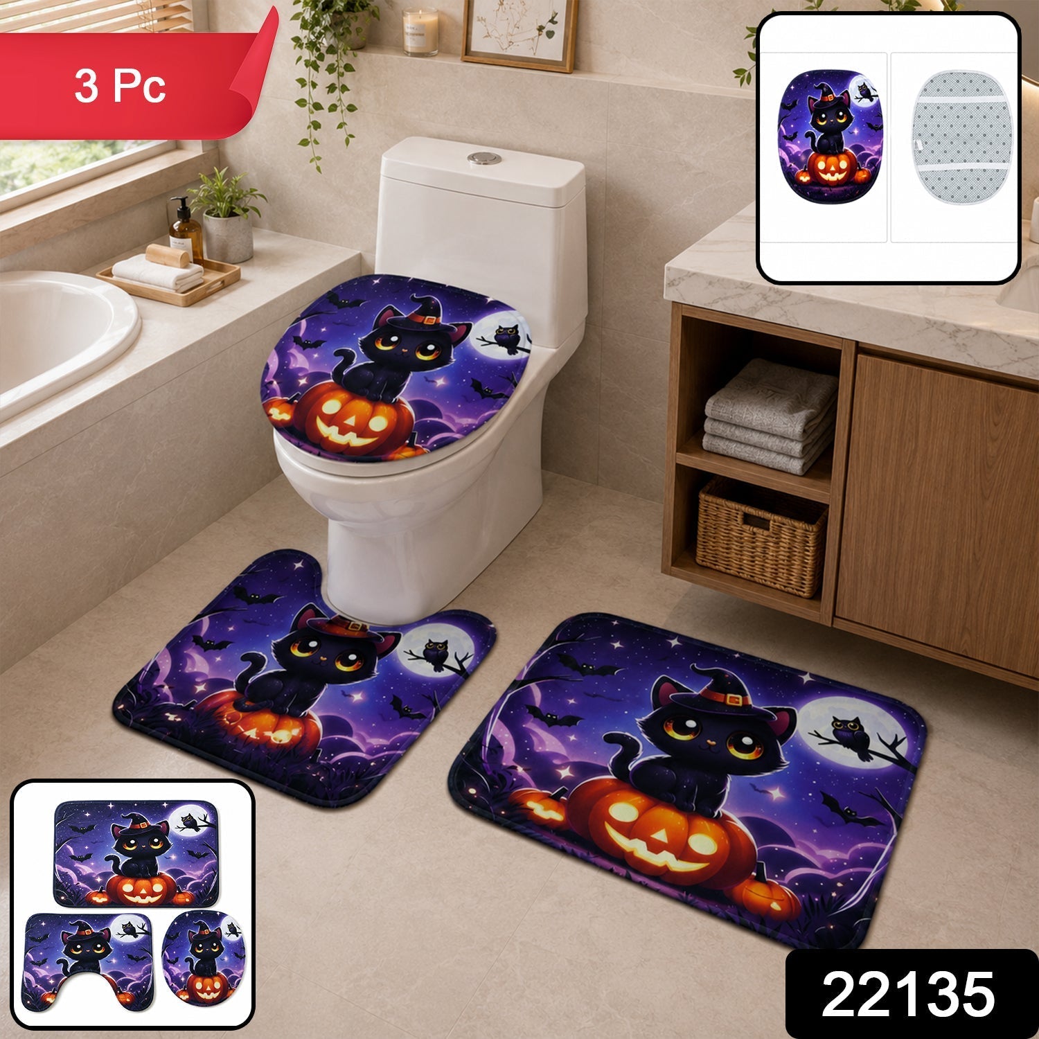 3 in 1 Bathroom Mat Set Absorbent & Anti-Slip for Safety and Comfort - Side View