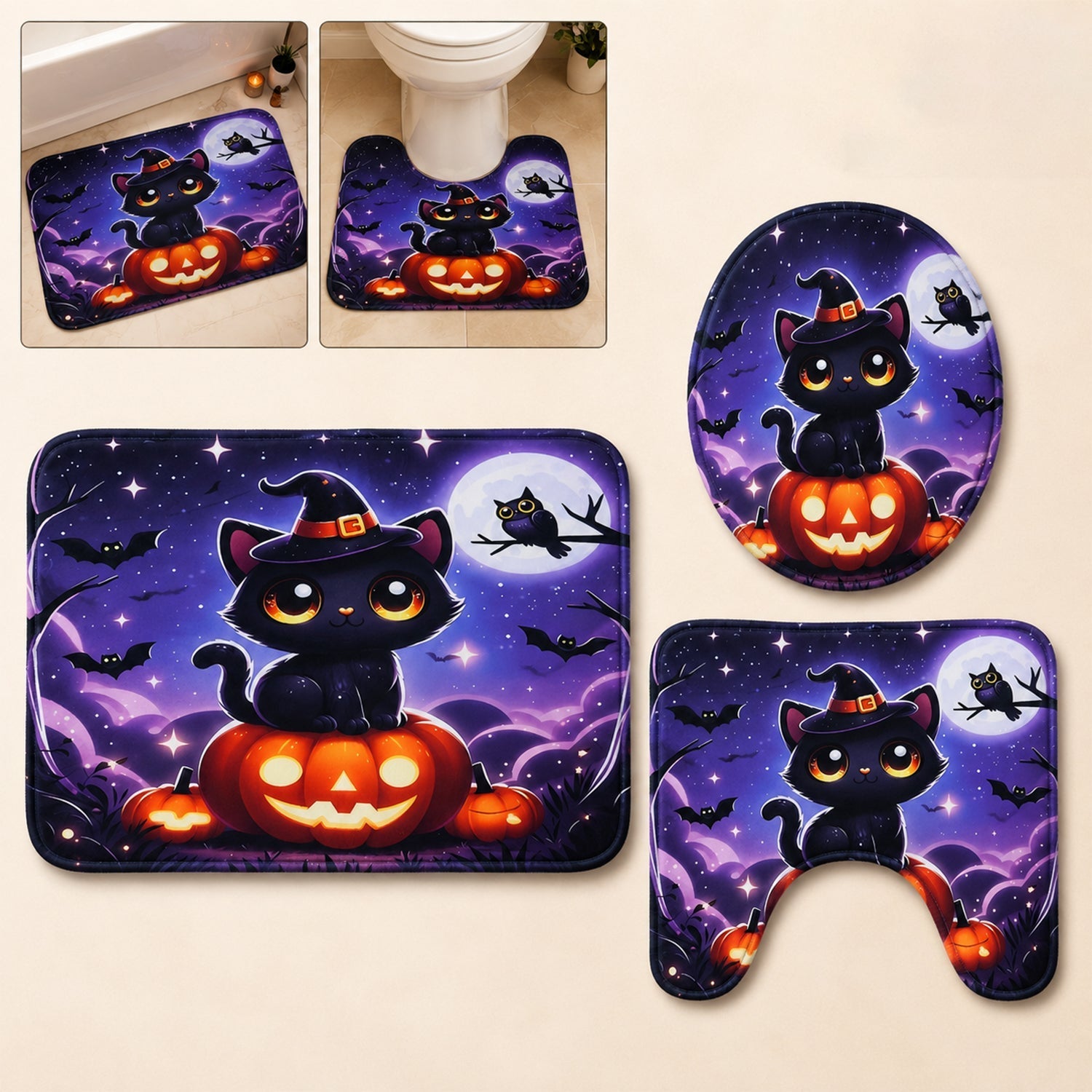 3 in 1 Bathroom Mat Set Absorbent & Anti-Slip for Safety and Comfort - Front View
