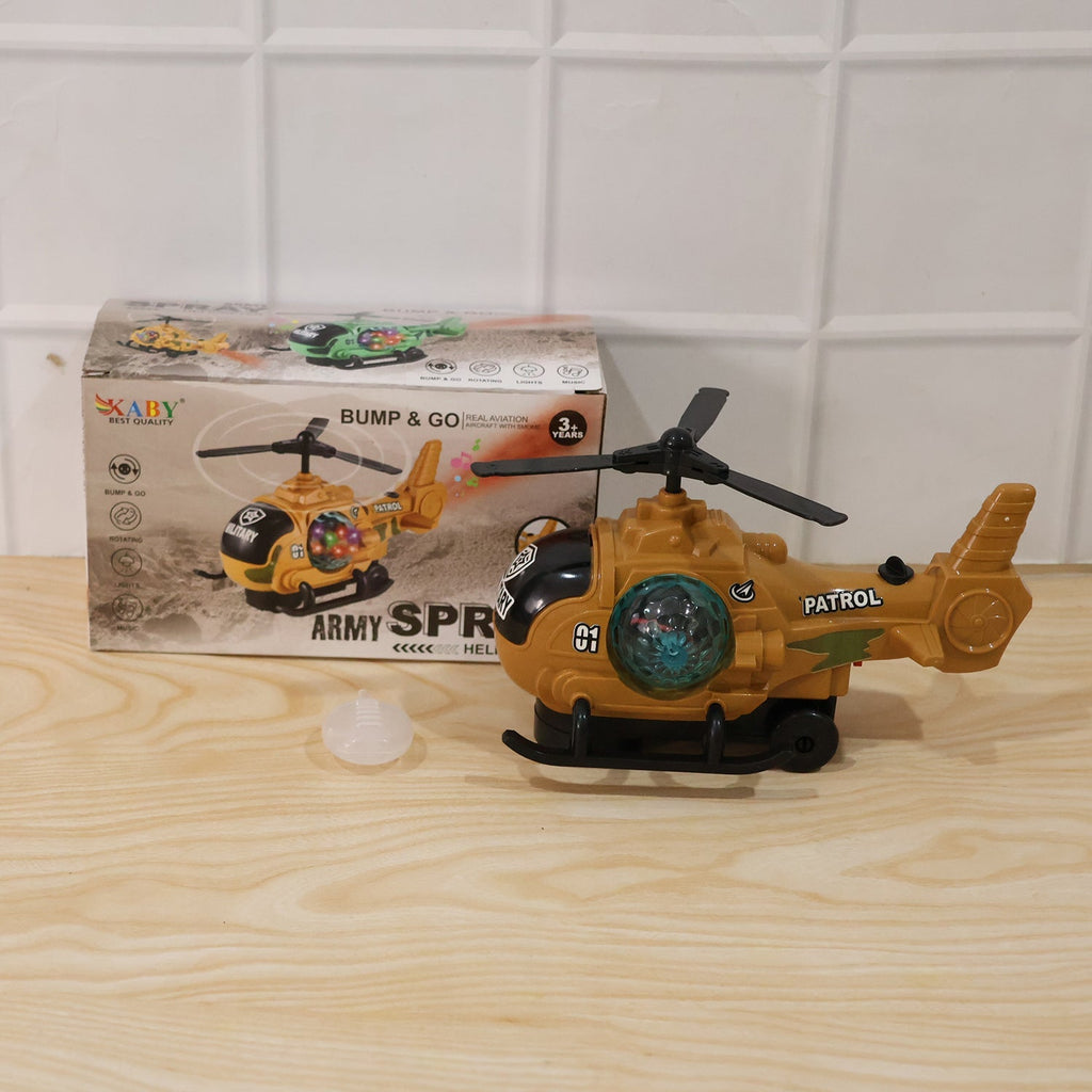 ALVENZA Military Spray Helicopter Toy – Lights, Music & Mist for Kids