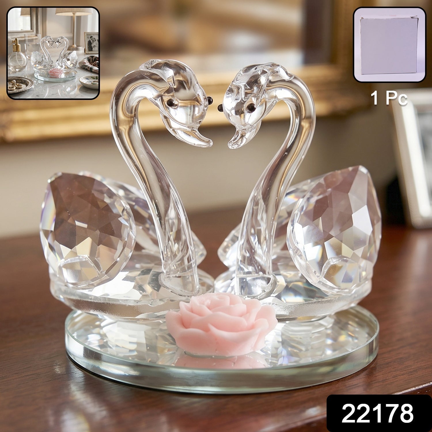 Crystal Swan Pair Showpiece – Elegant Decorative Gift for Love