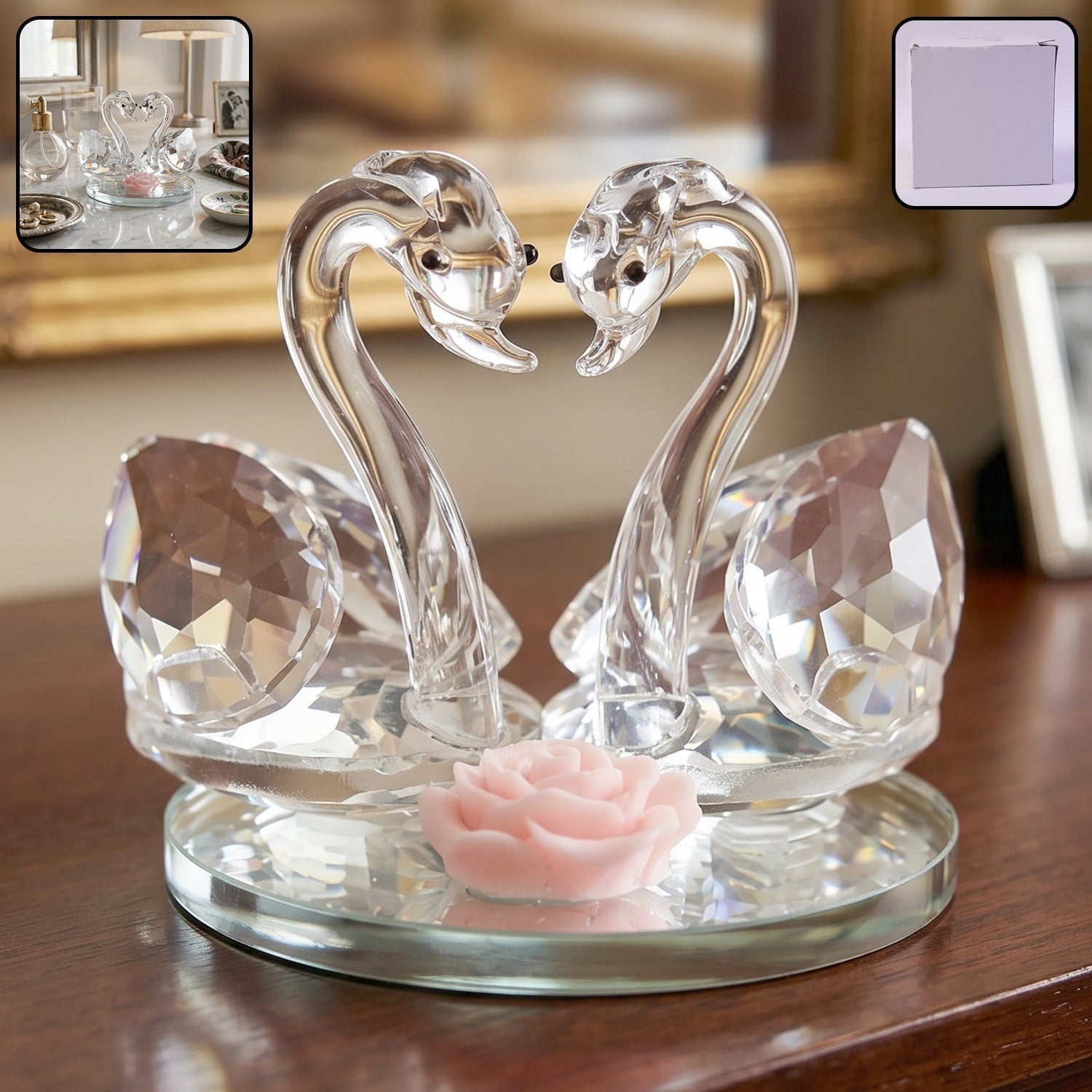 Crystal Swan Pair Showpiece – Elegant Decorative Gift for Love