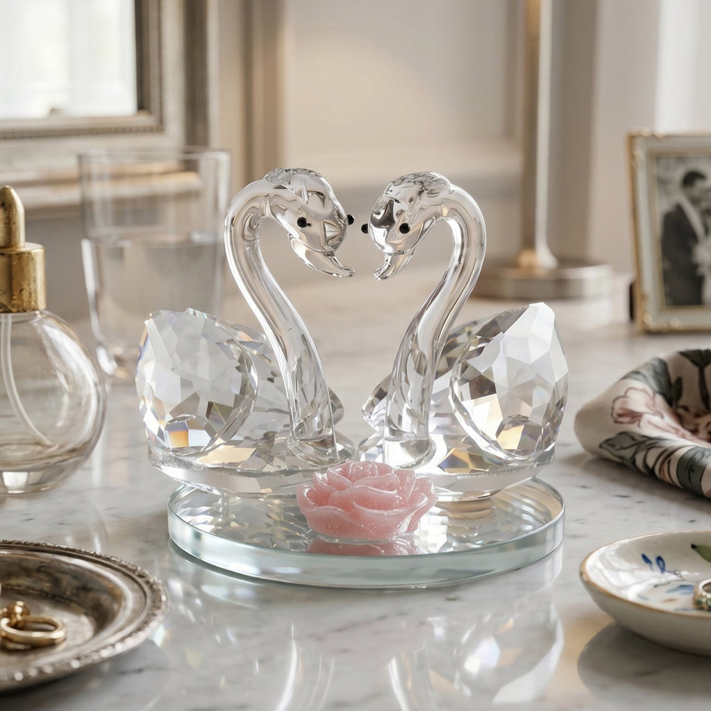 Crystal Swan Pair Showpiece – Elegant Decorative Gift for Love