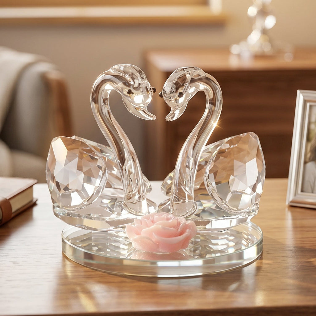 Crystal Swan Pair Showpiece – Elegant Decorative Gift for Love