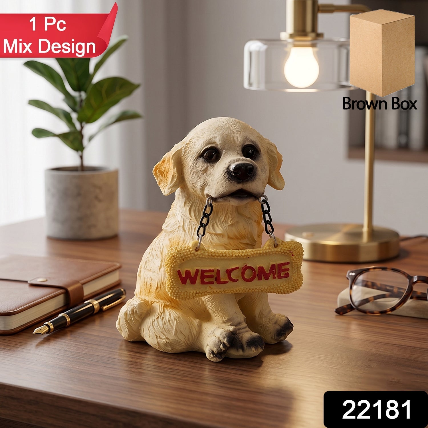 Dog Welcome Figurine Charmingly Hand-Painted Home Decor - Side View