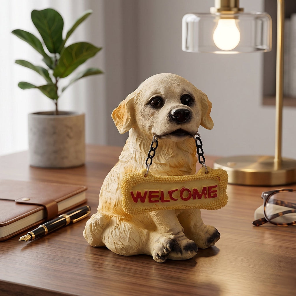 Dog Welcome Figurine Charmingly Hand-Painted Home Decor - Back View