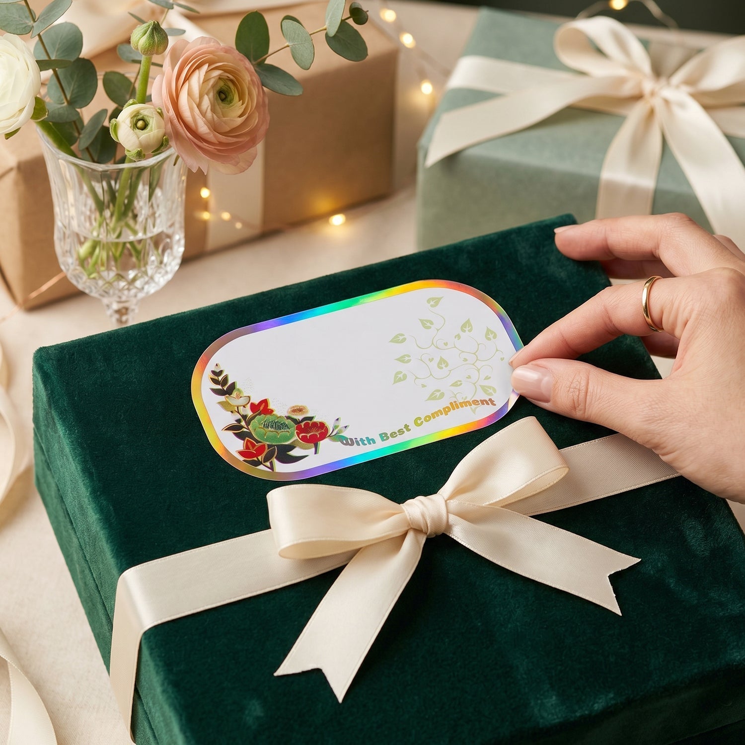 Gift Tag Stickers Elegant Floral Gold Foil Labels for Gifting - Detail View 7