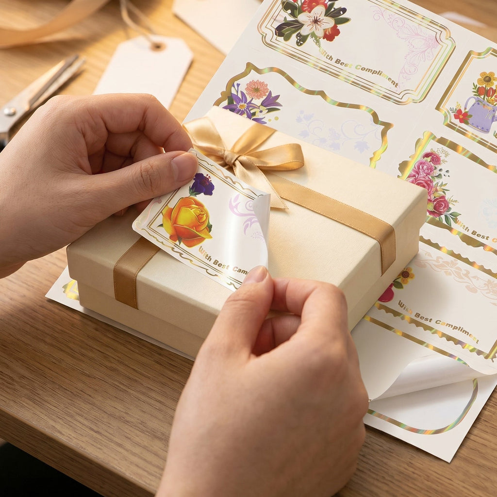 Gift Tag Stickers Elegant Floral Gold Foil Labels for Gifting - Detail View 8