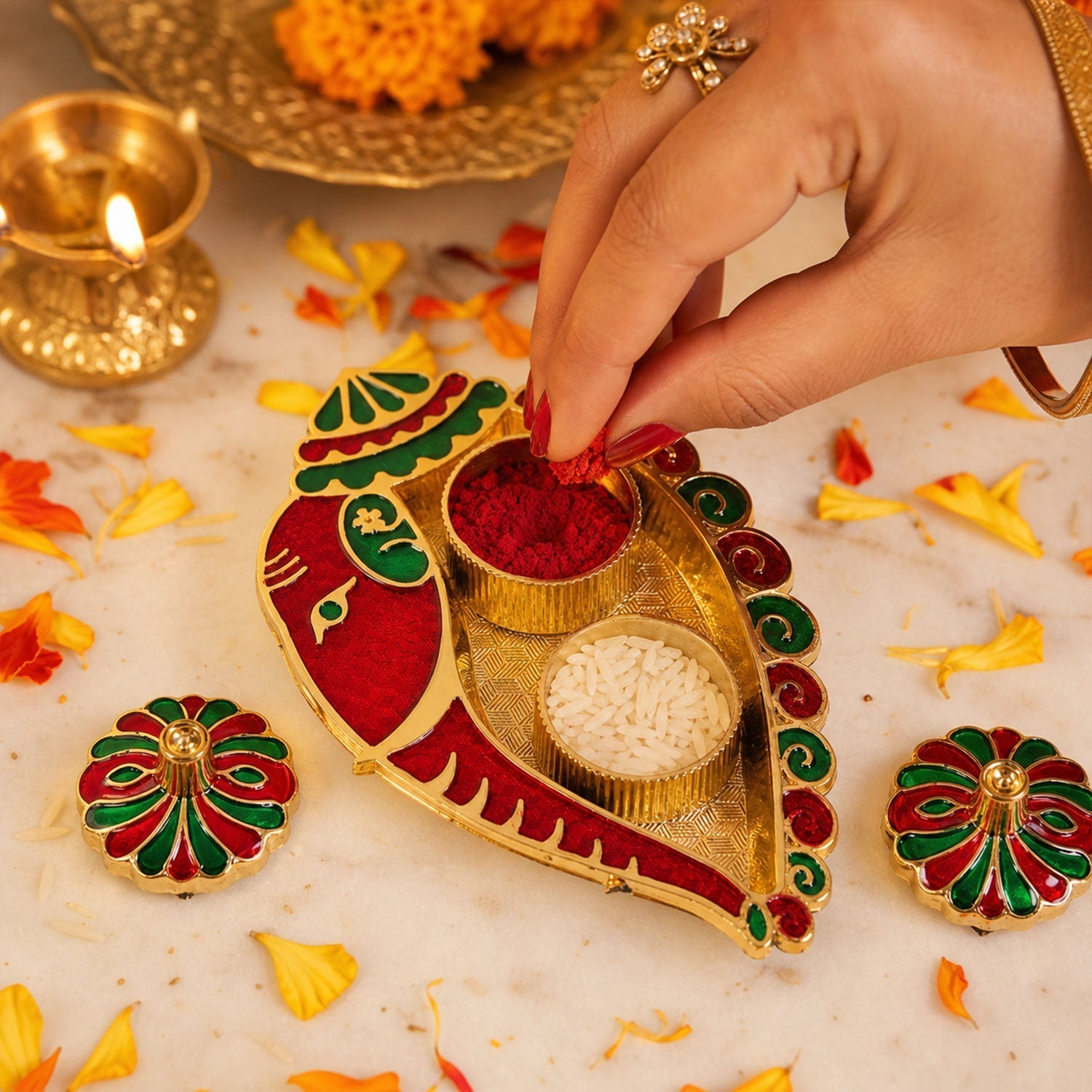 Kankavati Kumkum Holder Elegant Traditional Puja Accessory - Front View