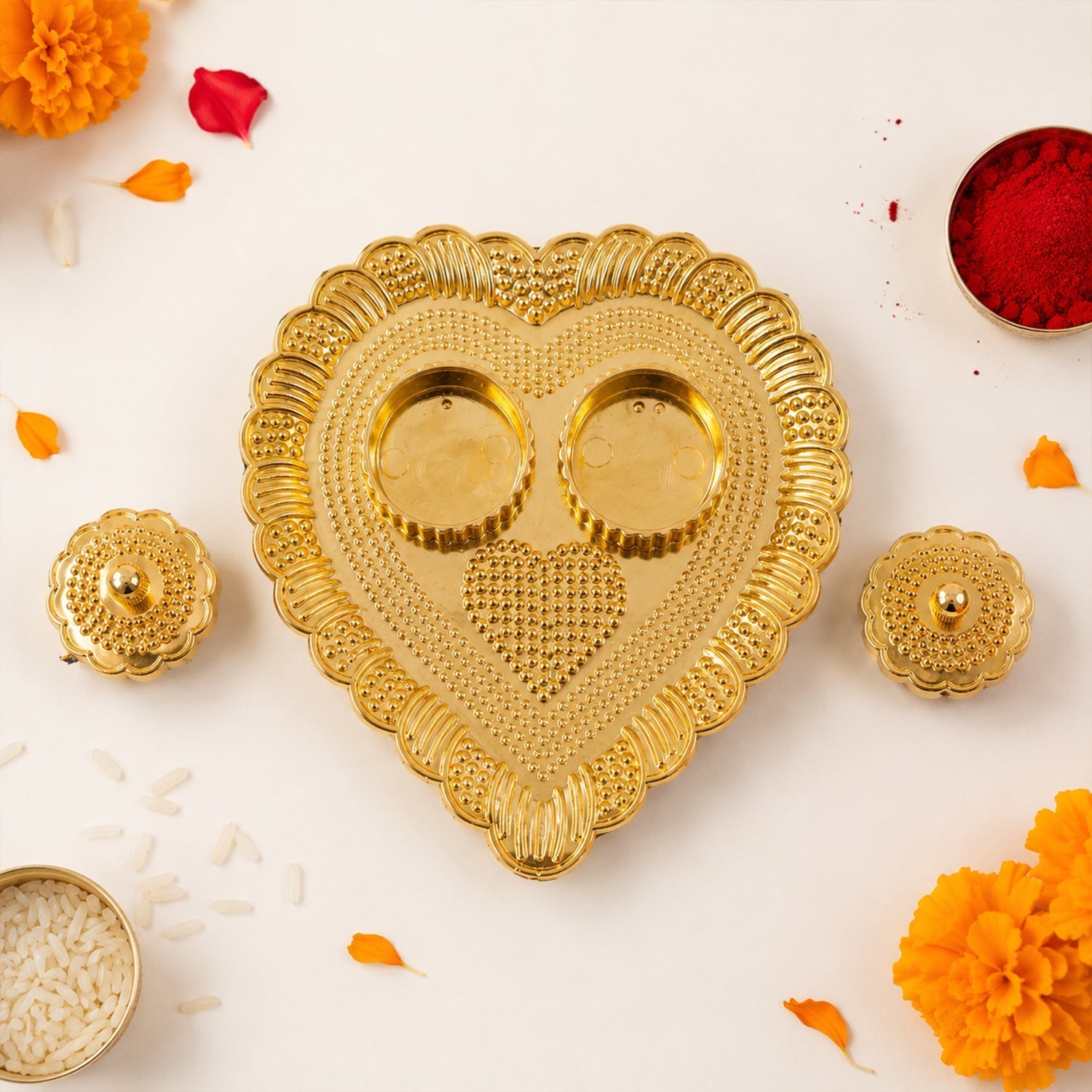 Heart Shaped Kumkum Holder Elegant Puja Decor for Daily & Festive Rituals - Front View