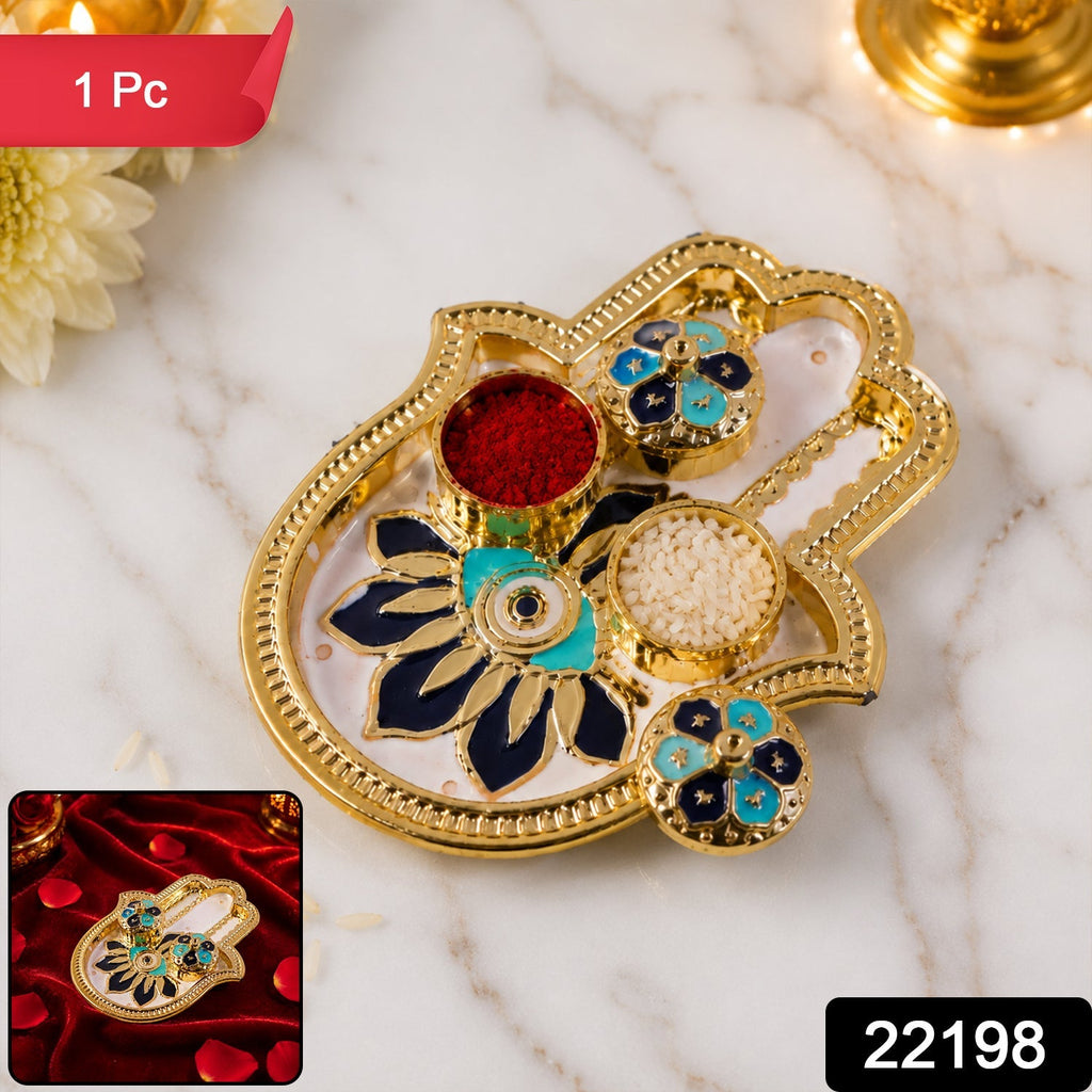 Hand Shaped Kankavati Elegant Puja Storage with Enamel Work - Side View