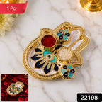 Hand Shaped Kankavati Elegant Puja Storage with Enamel Work - Side View