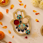 Hand Shaped Kankavati Elegant Puja Storage with Enamel Work - Front View