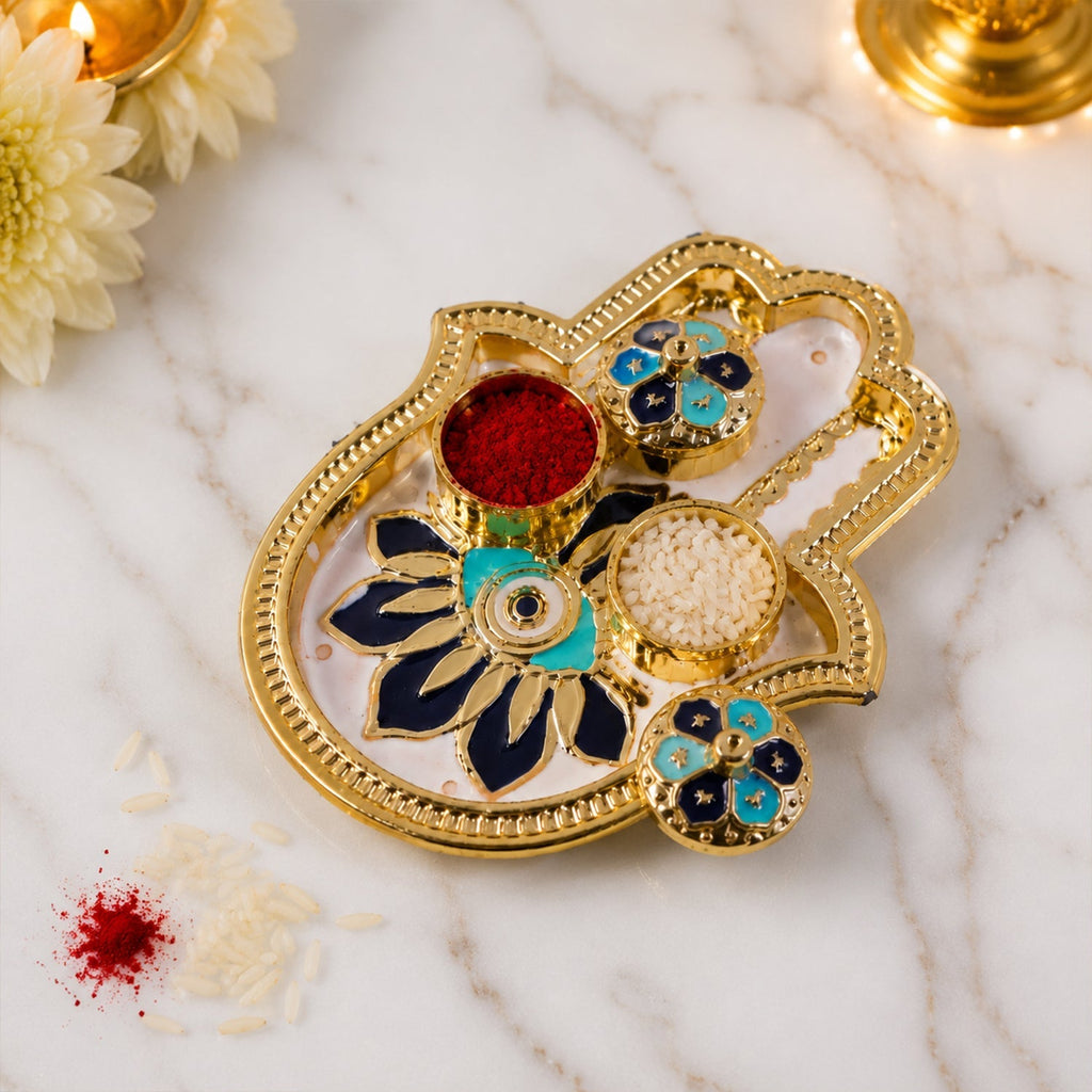 Hand Shaped Kankavati Elegant Puja Storage with Enamel Work - Back View
