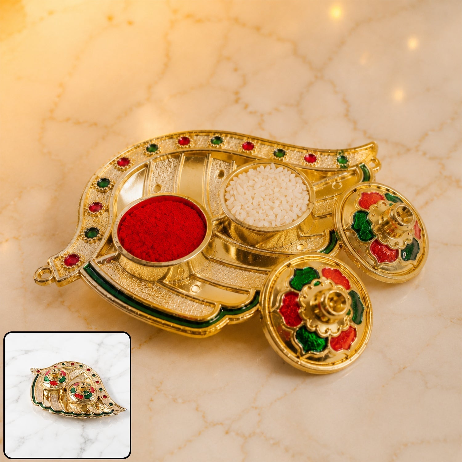 Kumkum Holder Elegant Mango Shape with Twin Compartments for Puja
