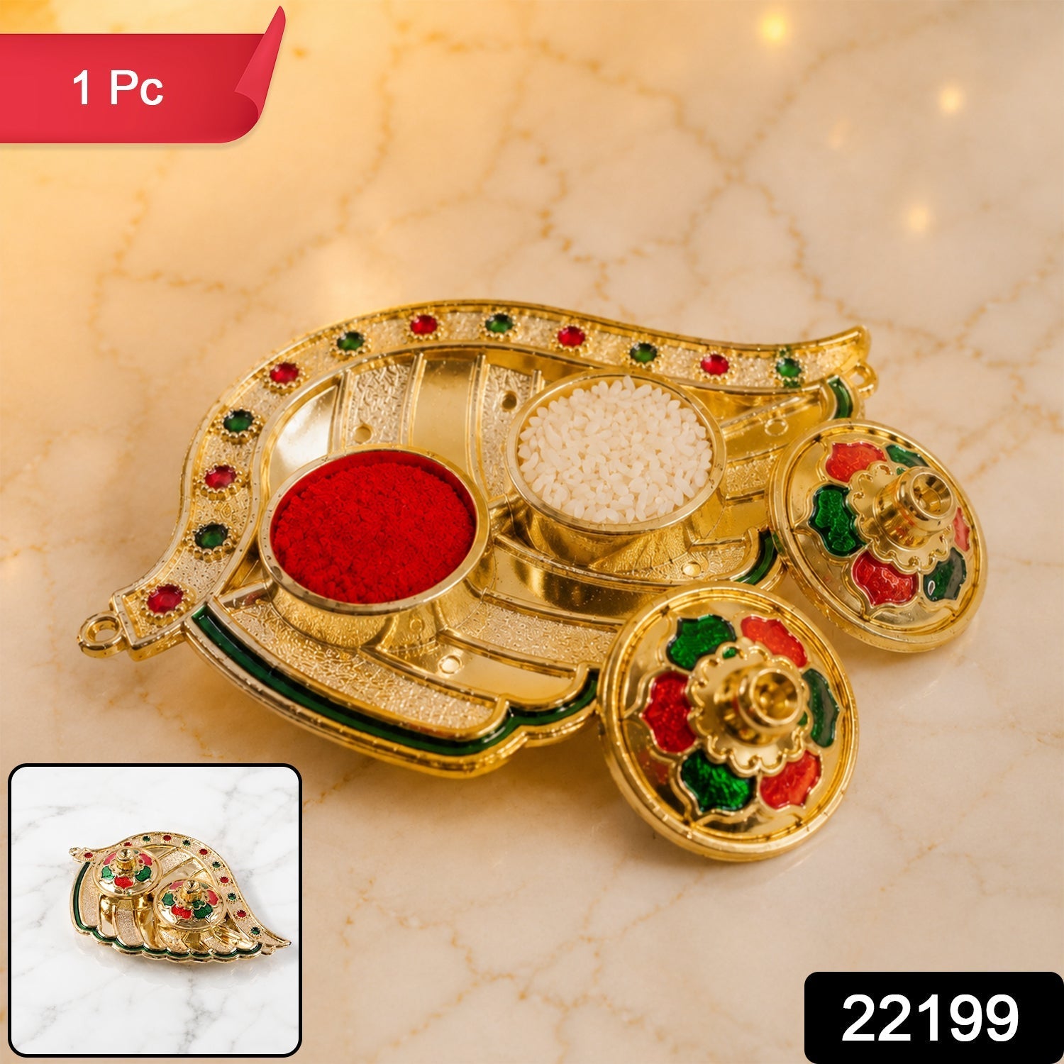 Kumkum Holder Elegant Mango Shape with Twin Compartments for Puja - Side View