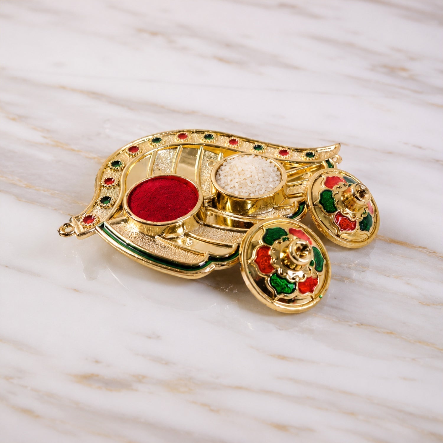 Kumkum Holder Elegant Mango Shape with Twin Compartments for Puja - Back View