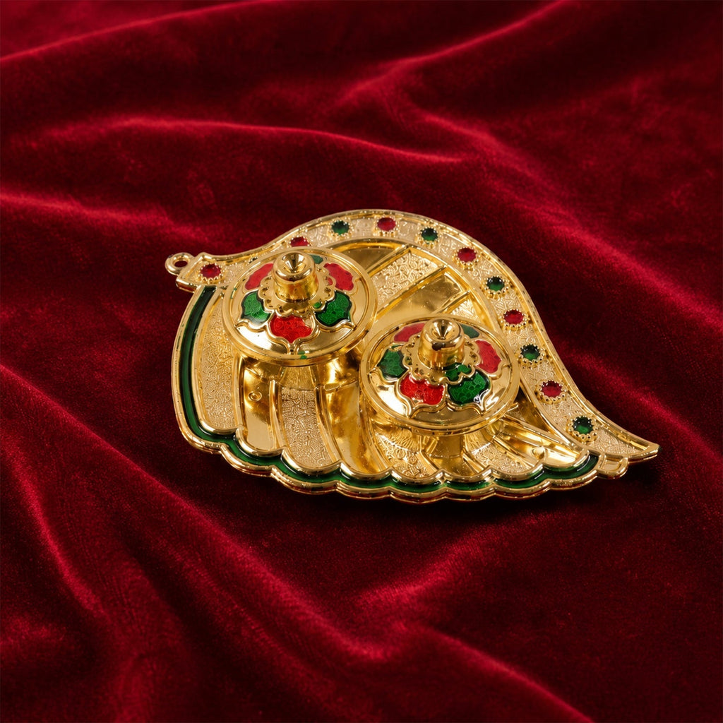 Kumkum Holder Elegant Mango Shape with Twin Compartments for Puja - Detail View 7