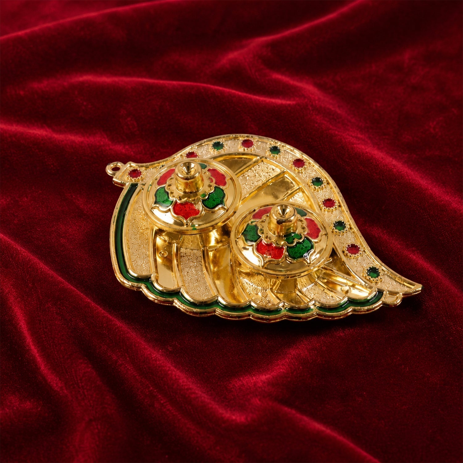Kumkum Holder Elegant Mango Shape with Twin Compartments for Puja - Detail View 7