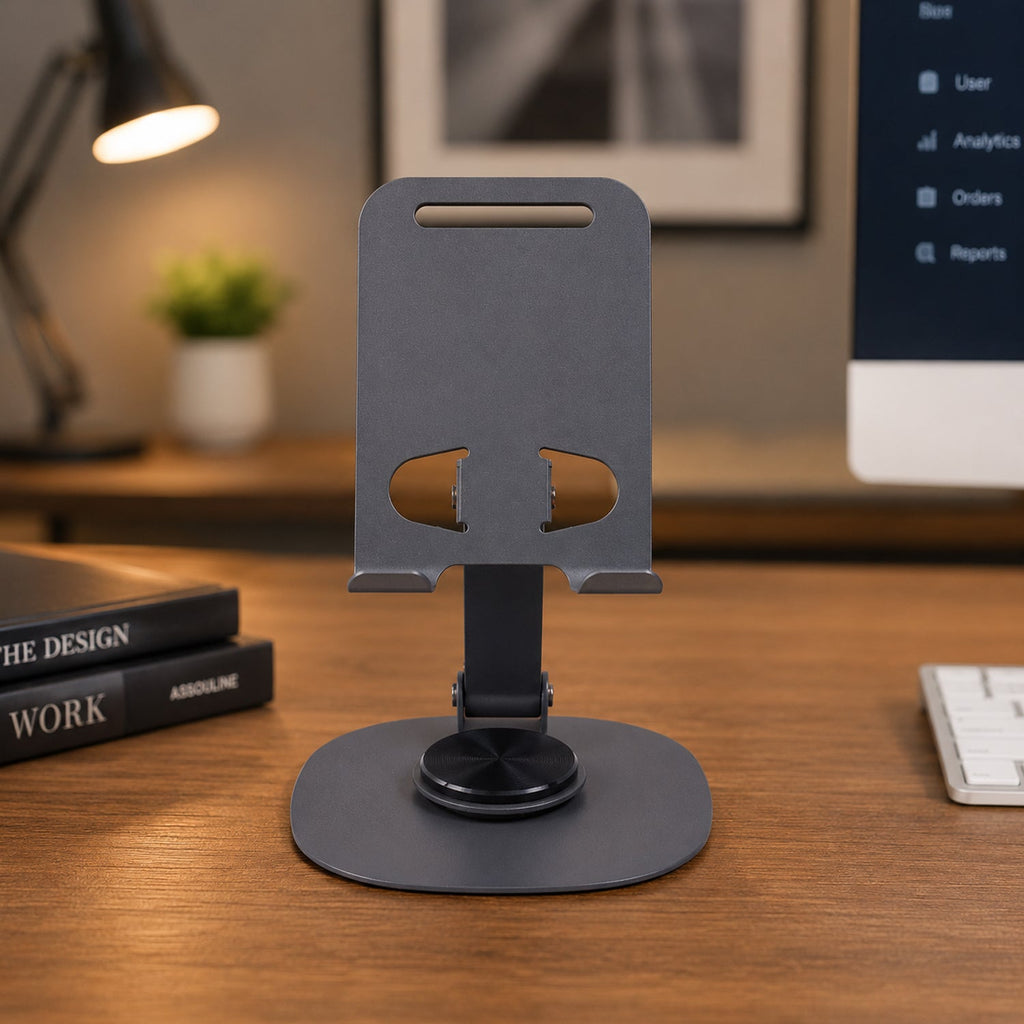 ALVENZA Foldable Mobile Stand – 360° Rotatable & Portable Metal Holder