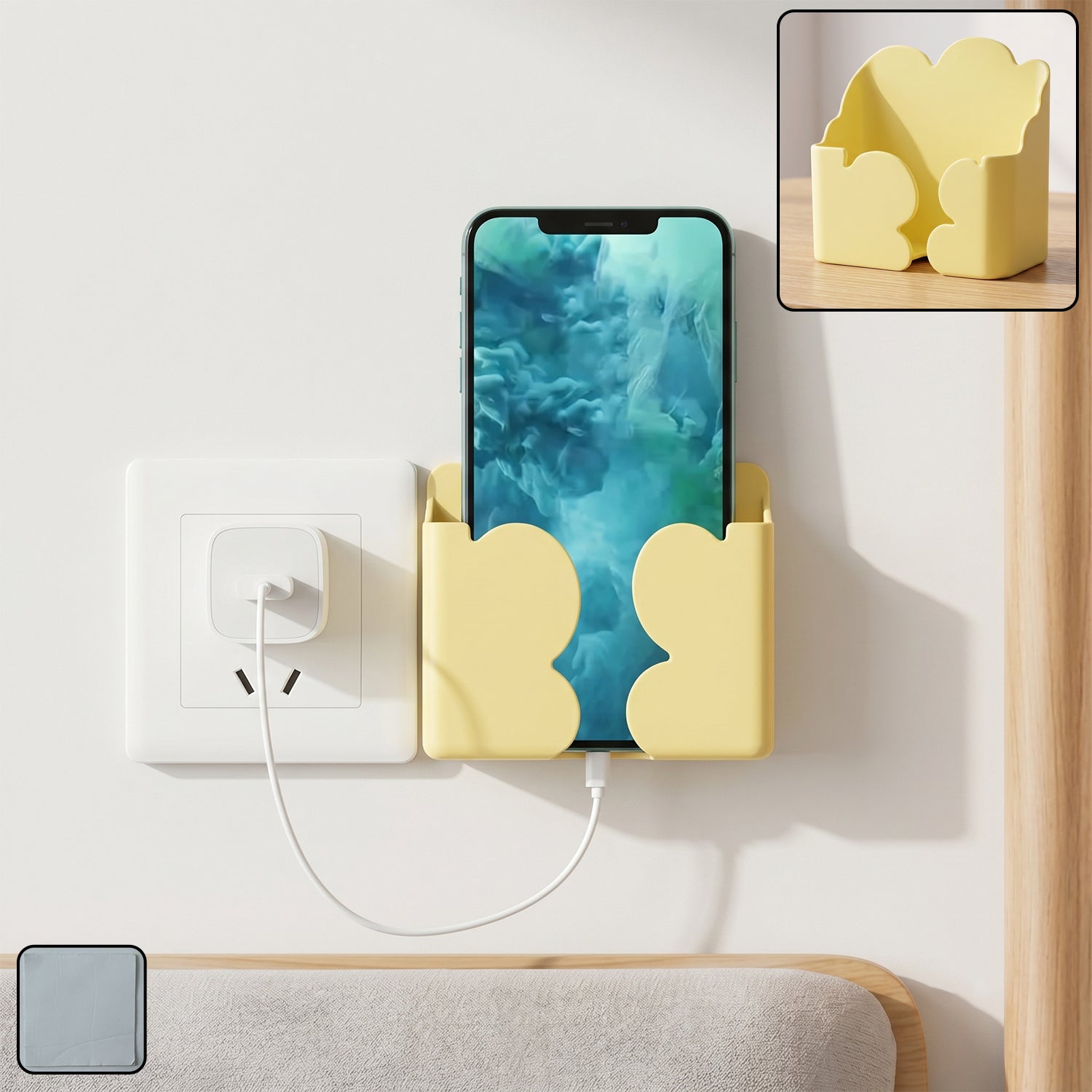 ALVENZA Wall Mount Phone Holder – Self-Adhesive Charging Stand for Convenience