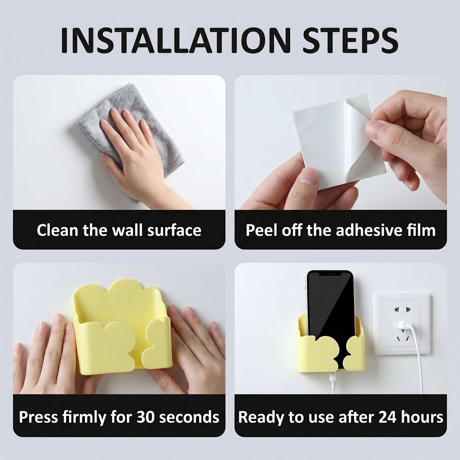 ALVENZA Wall Mount Phone Holder – Self-Adhesive Charging Stand for Convenience