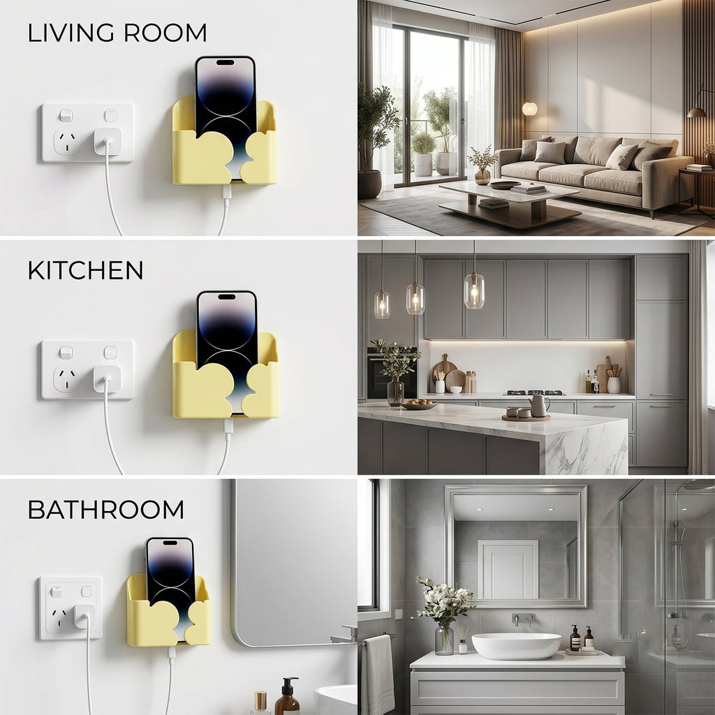 ALVENZA Wall Mount Phone Holder – Self-Adhesive Charging Stand for Convenience