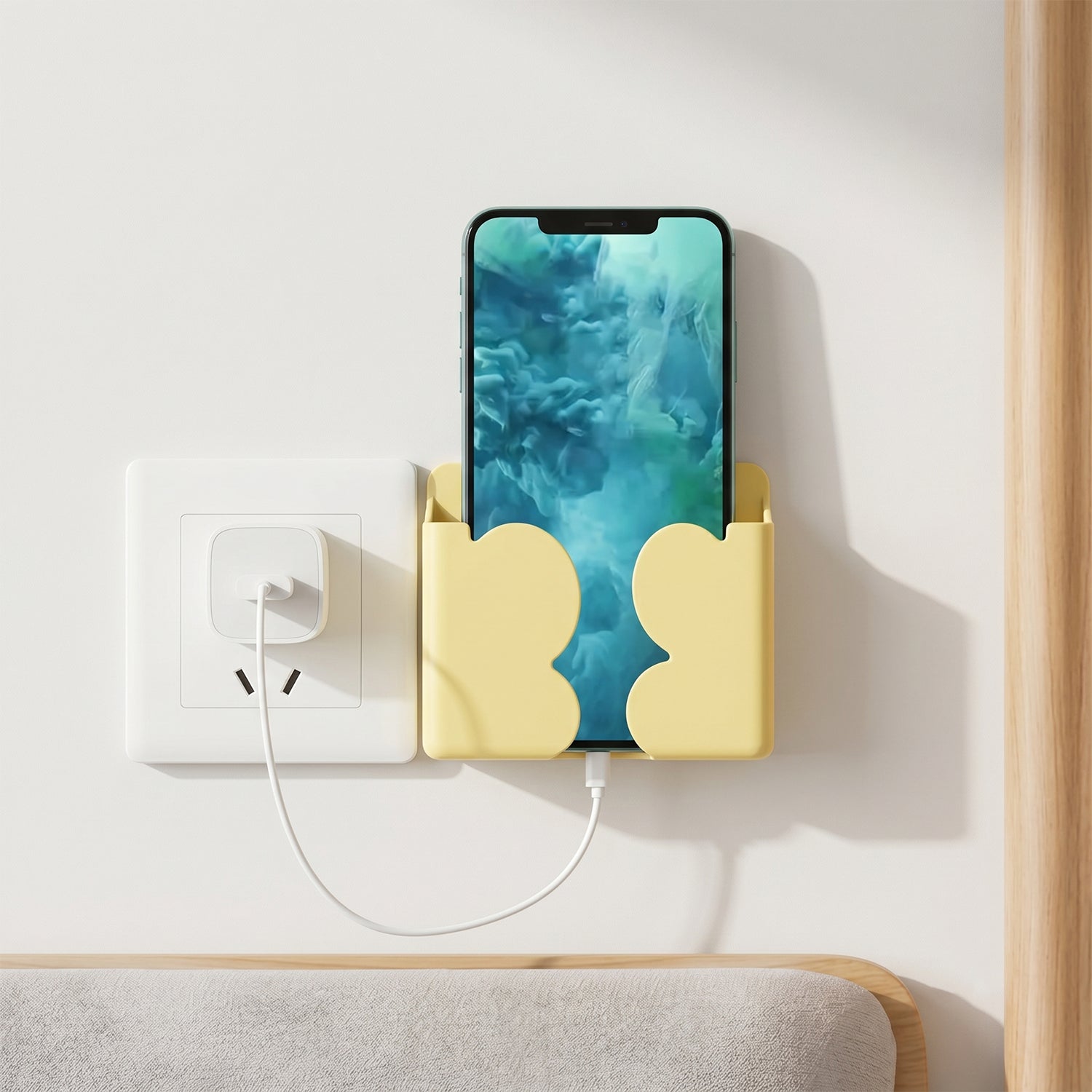ALVENZA Wall Mount Phone Holder – Self-Adhesive Charging Stand for Convenience
