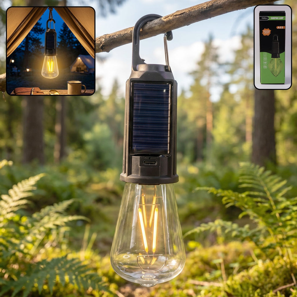 Solar Rechargeable Camping Lamp Eco-Friendly & Portable Lighting - Front View