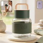 Glass Water Bottle Stylish, Portable with Handle & Leather Sleeve - Front View