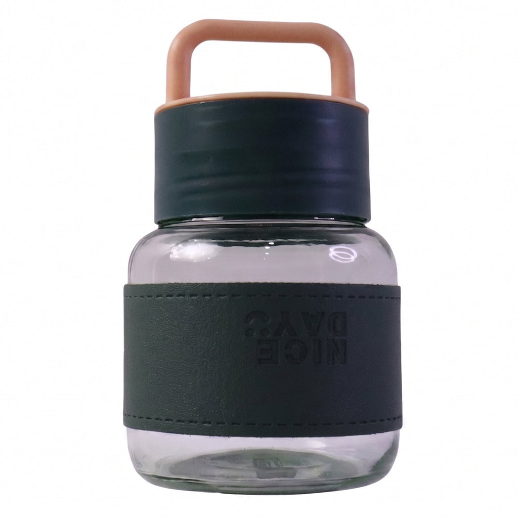 Glass Water Bottle Stylish, Portable with Handle & Leather Sleeve - Detail View 5
