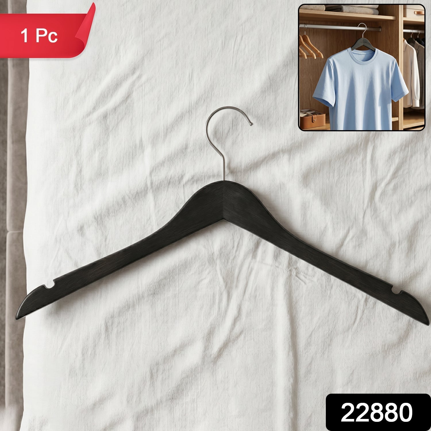 Premium Cloth Hanger Durable Non-Slip with Metal Hook for Wardrobe - Side View