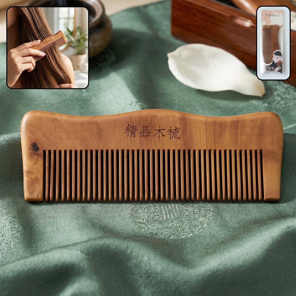 Natural Wooden Hair Comb Anti Static for Silky, Tangle-Free Hair - Front View