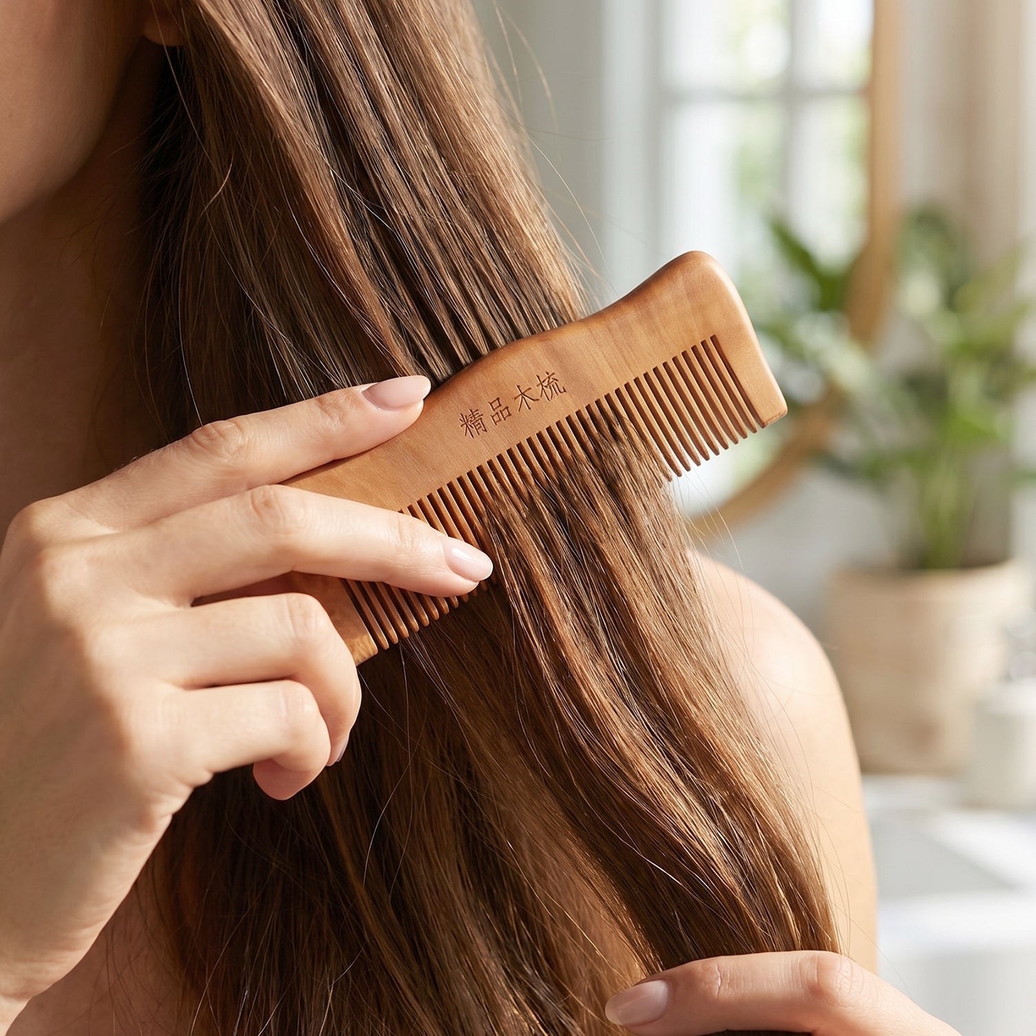Natural Wooden Hair Comb Anti Static for Silky, Tangle-Free Hair - Detail View 7