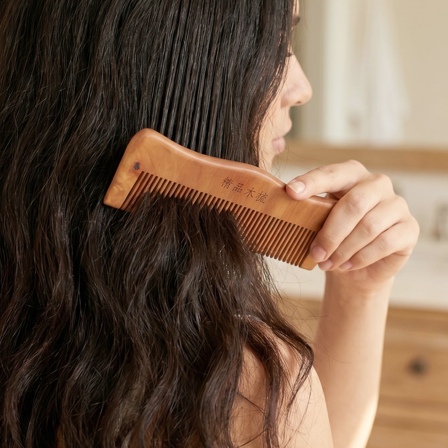 Natural Wooden Hair Comb Anti Static for Silky, Tangle-Free Hair - Detail View 8